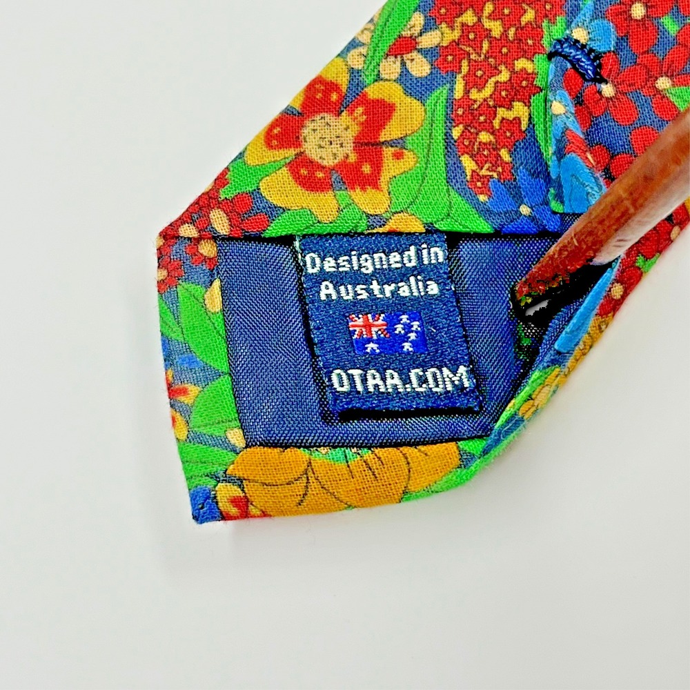 Otaa Australia 100% Cotton Hand-Made XL Necktie Bold Vibrant Colorful Floral 61" - Picture 8 of 9